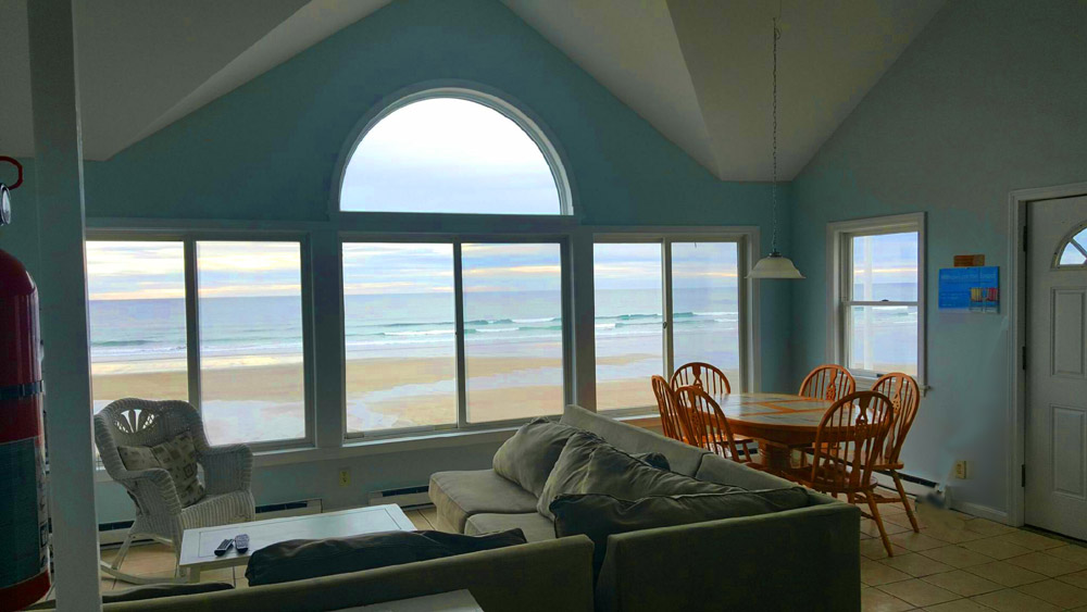 View Moody Beach and the Atlantic Ocean from the living room and dining area.
